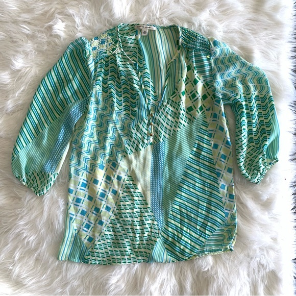 Banana Republic tunic light greens and blues, mixed pattern XS summer top - Picture 8 of 11